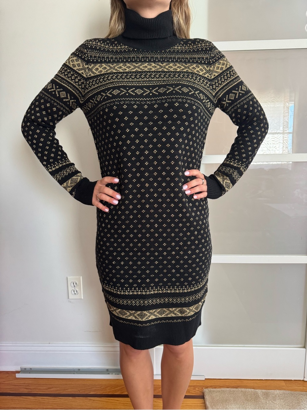 Ralph Lauren Black and Cream Fair Isle Turtleneck Sweater Dress